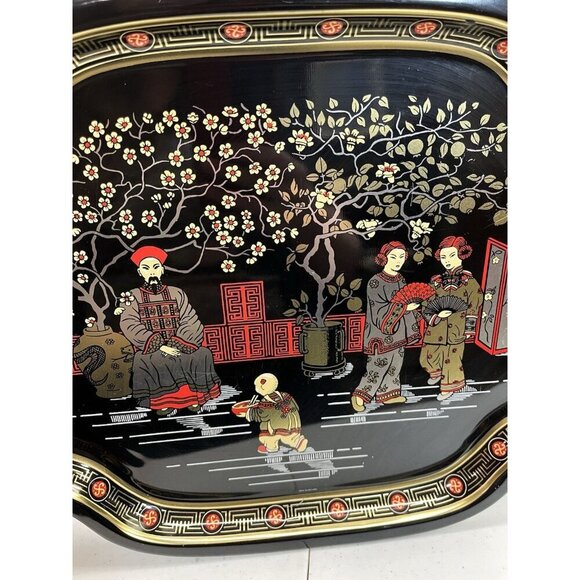 Vintage Asian Tin Serving Tray Made in England Chinese Emperor Throne Oriental - Picture 4 of 16